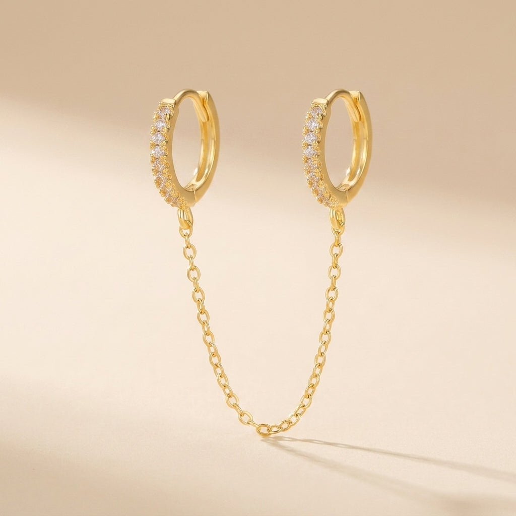 Buy Chain Linked Double Huggie Hoop Earrings - Gold Plated 925 Sterling Silver at Pinky Promise