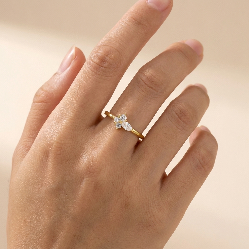 Buy Cluster Crystal Ring – 925 Sterling Silver, Gold Plated - Rings at Presentopia - View 2