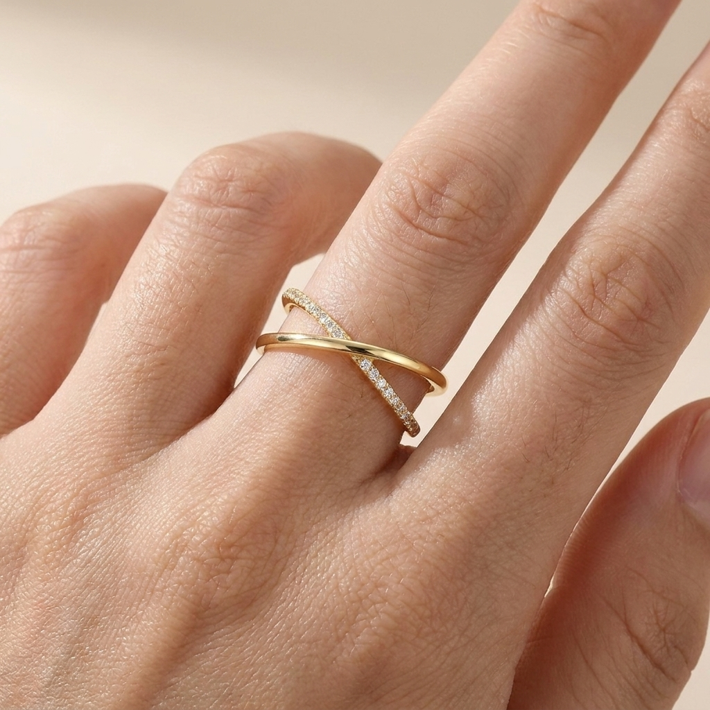 Crisscross Pavé X Ring – 925 Sterling Silver, Gold Plated | Pinky Promise