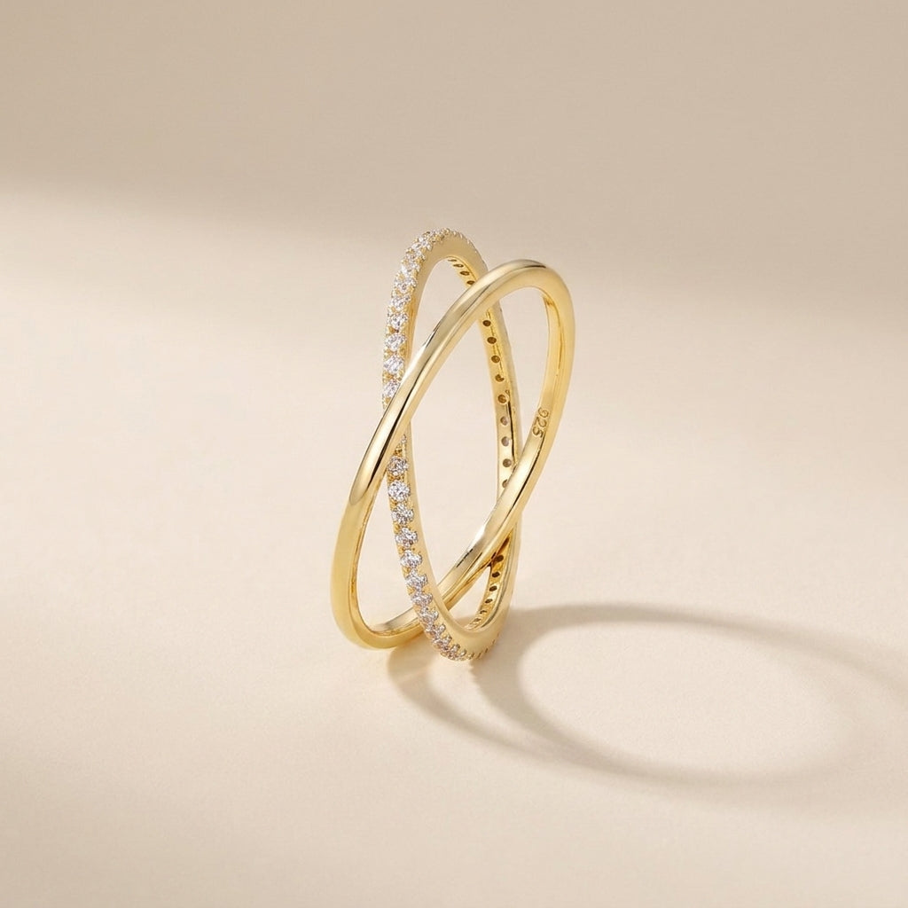 Buy Crisscross Pavé X Ring – 925 Sterling Silver, Gold Plated at Pinky Promise