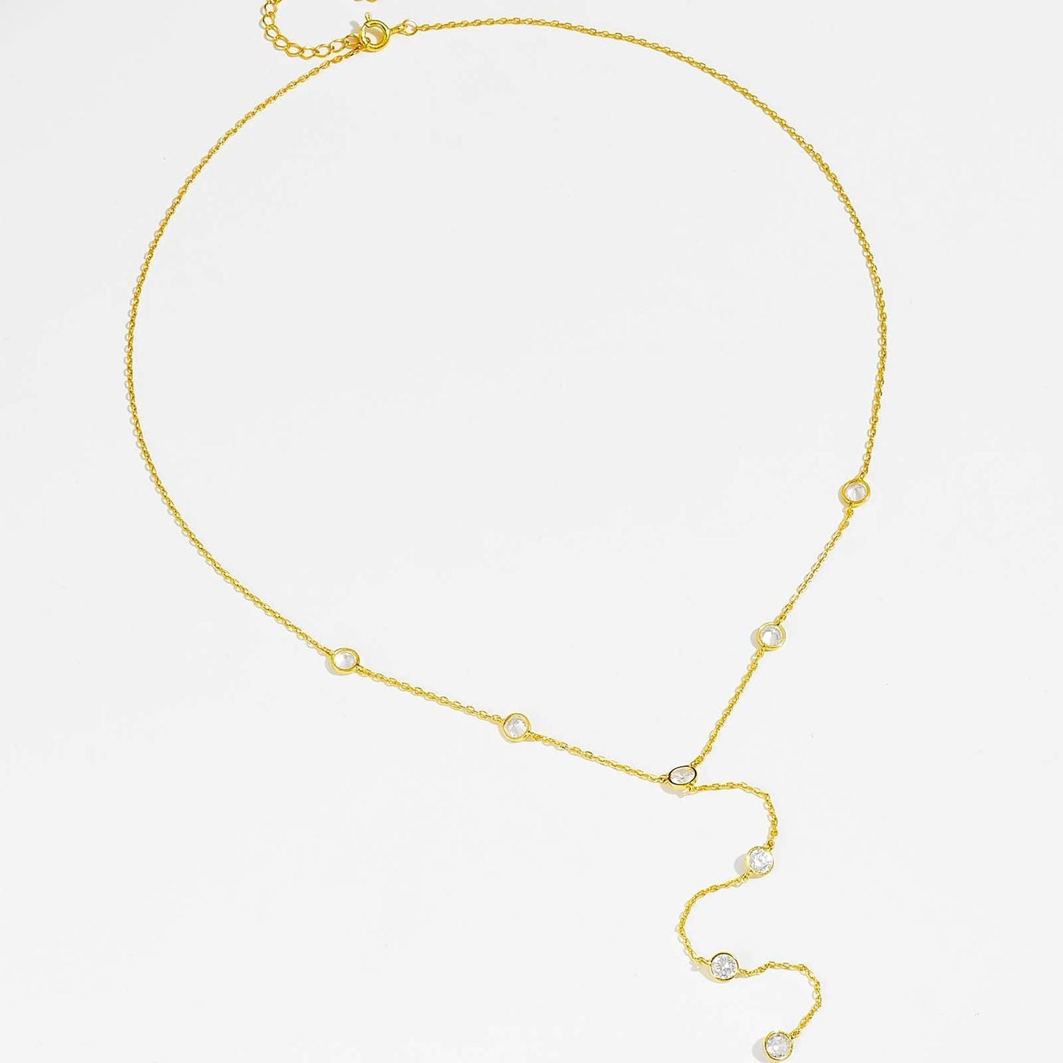 Dainty Bezel-Set Crystal Y-Necklace in Gold Vermeil