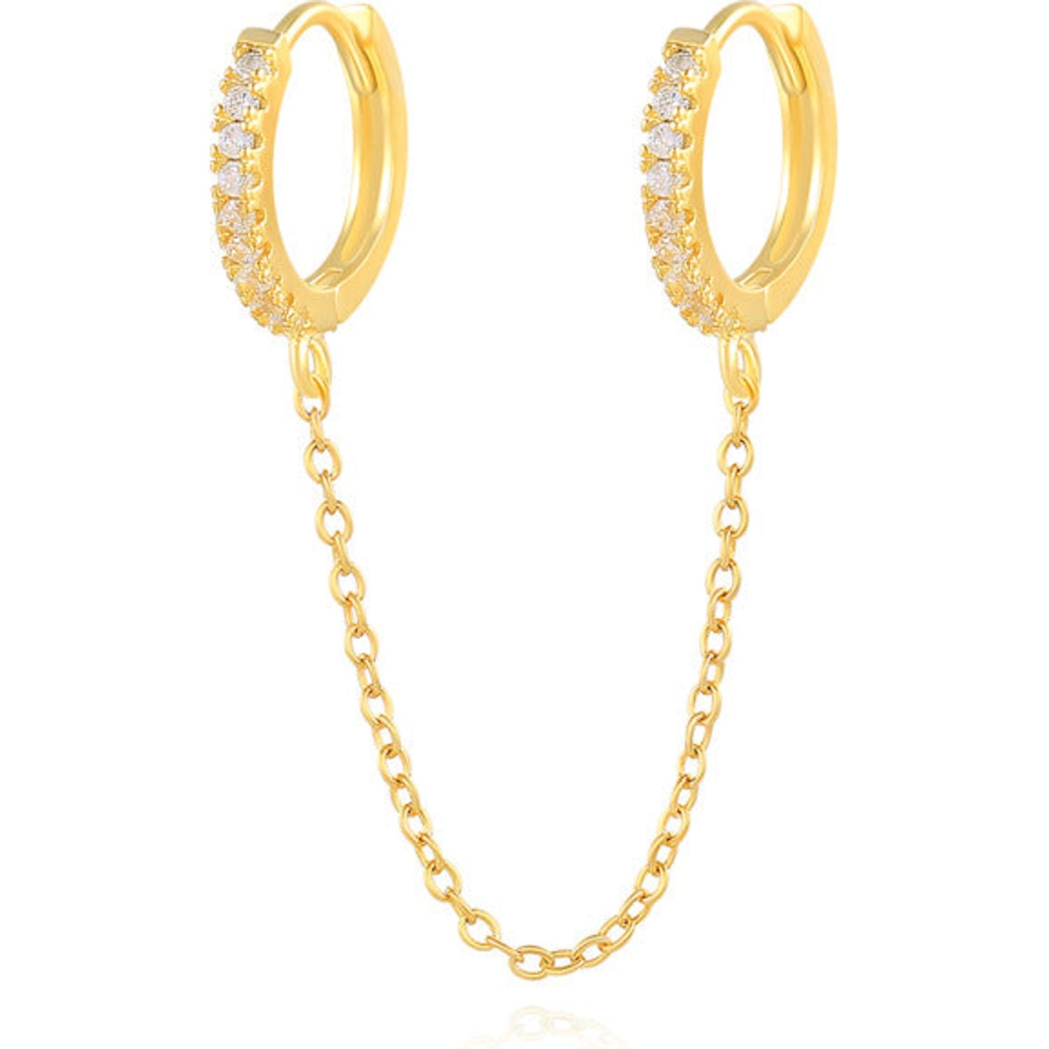 Dainty Pave Huggie Hoops with Drop Chain Link