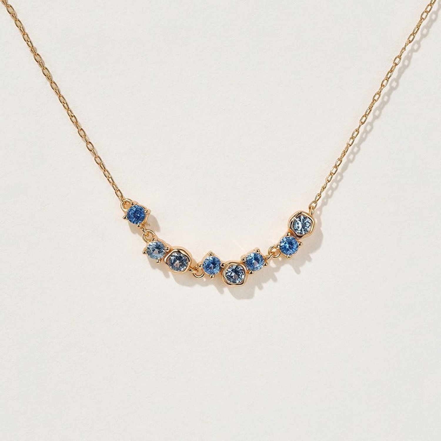 Dainty Sapphire Blue Crystal Arc Necklace