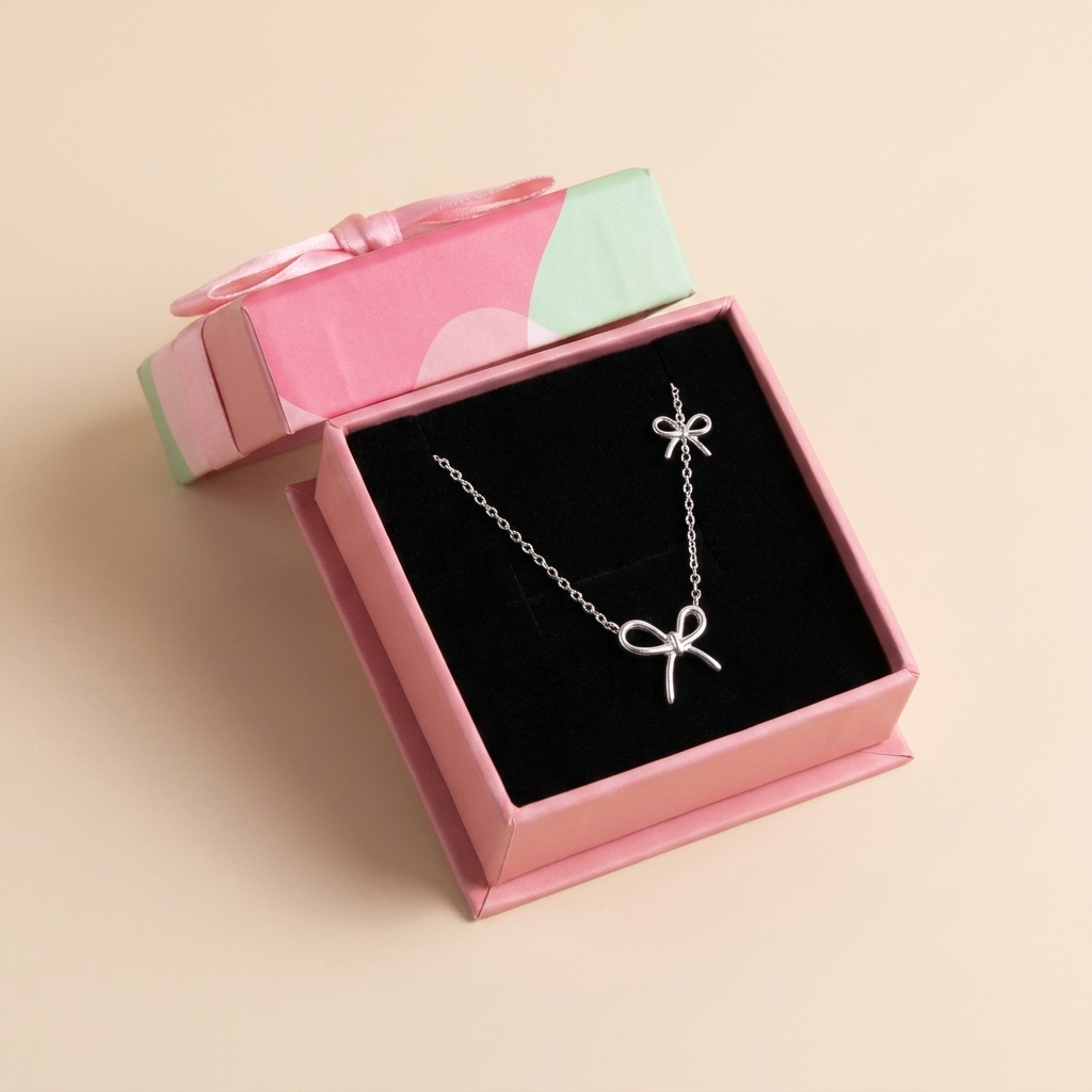 Double Bow Charm Necklace - 925 Sterling Silver | Pinky Promise