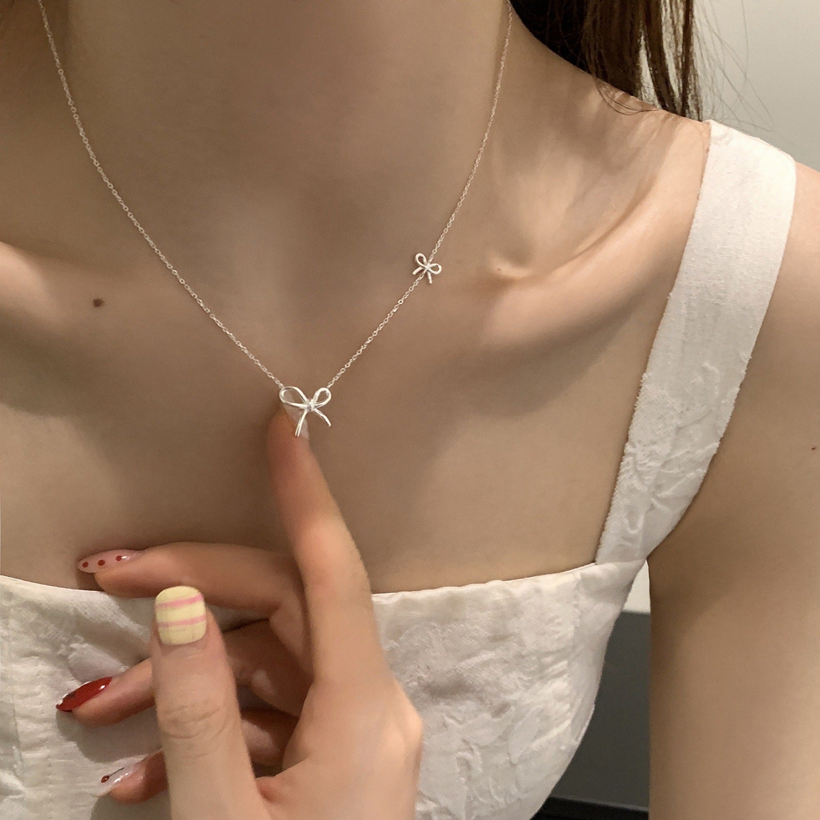 Double Bow Charm Necklace - 925 Sterling Silver - Photo 5 | Pinky Promise
