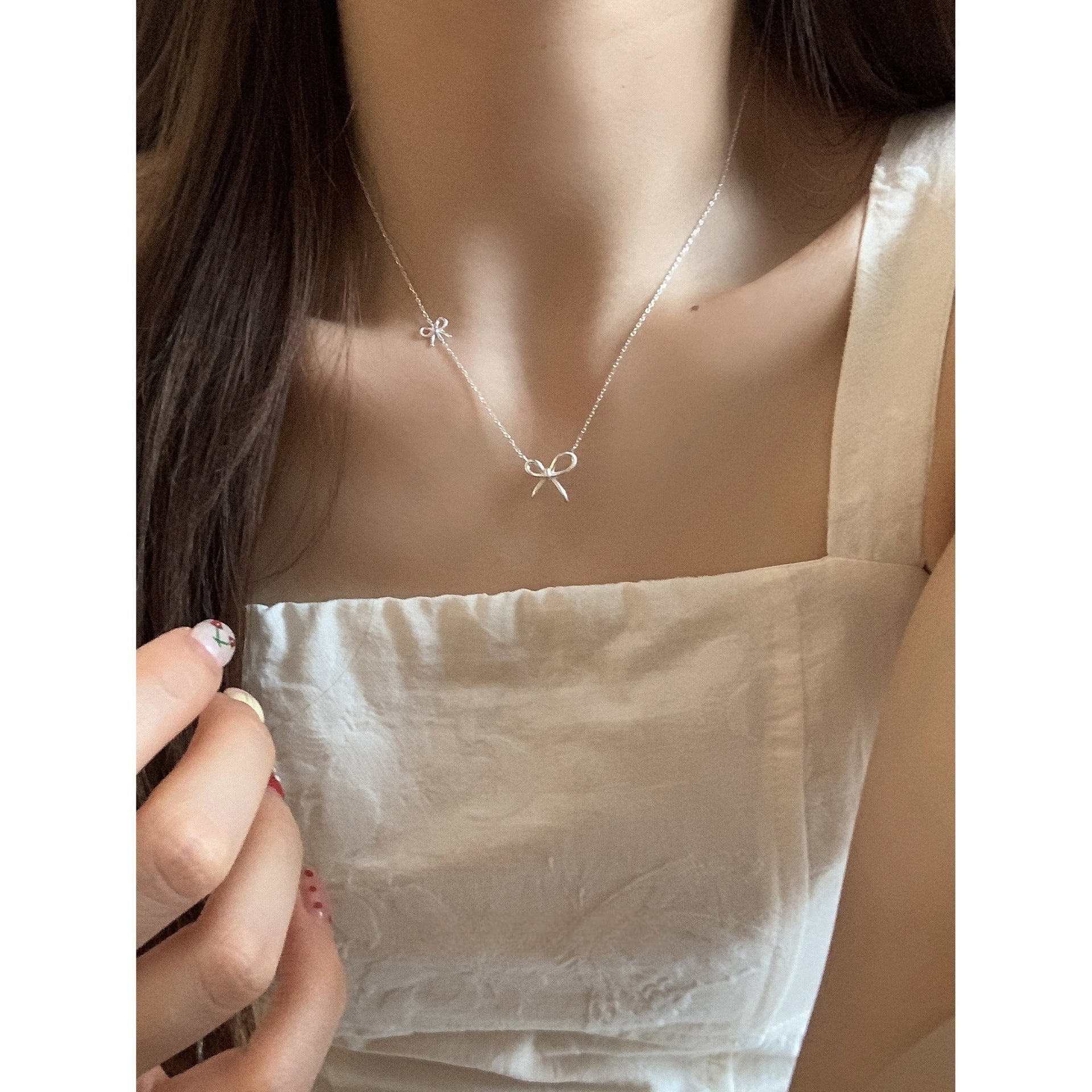 Double Bow Charm Necklace - 925 Sterling Silver - Photo 6 | Pinky Promise