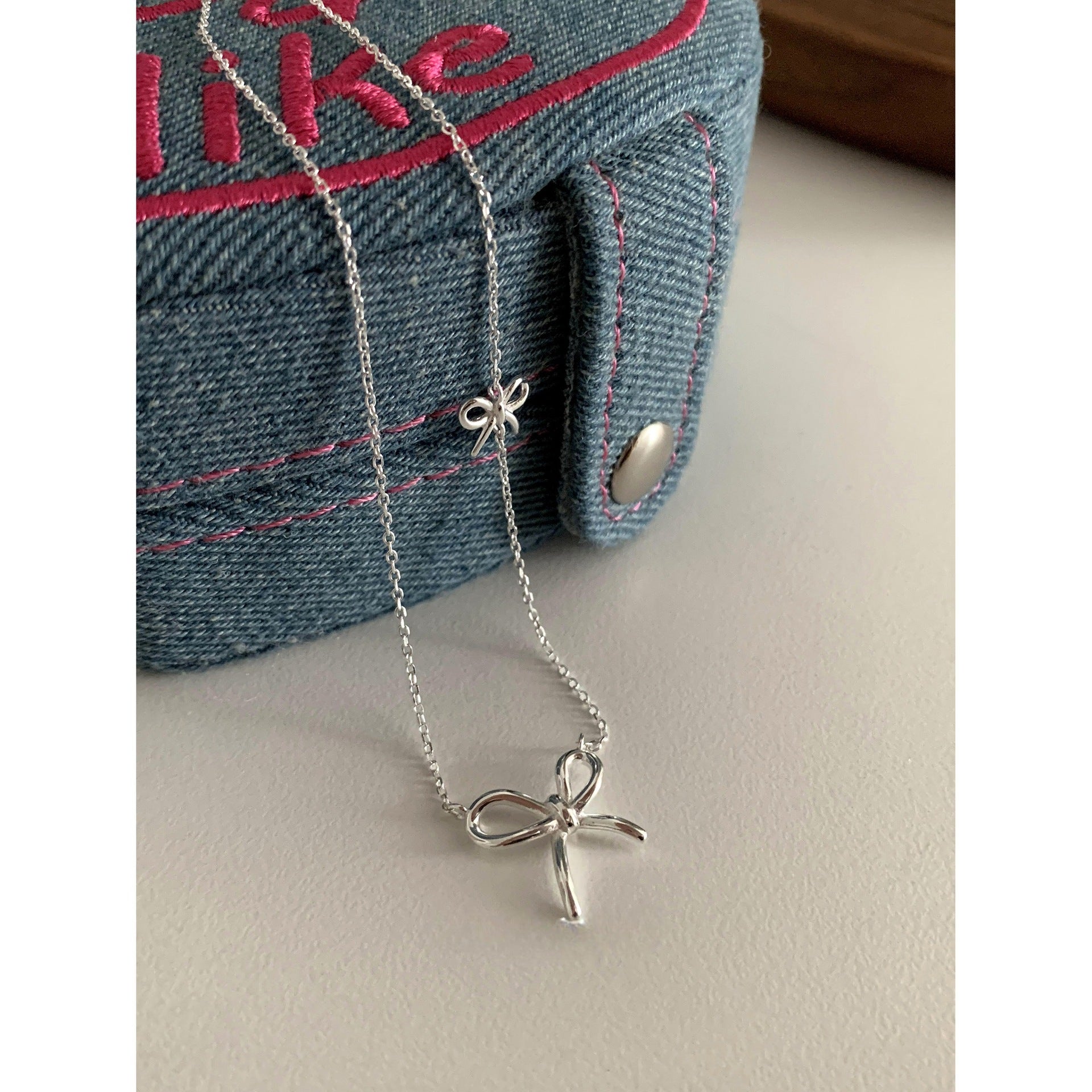 Double Bow Charm Necklace - 925 Sterling Silver - Photo 7 | Pinky Promise