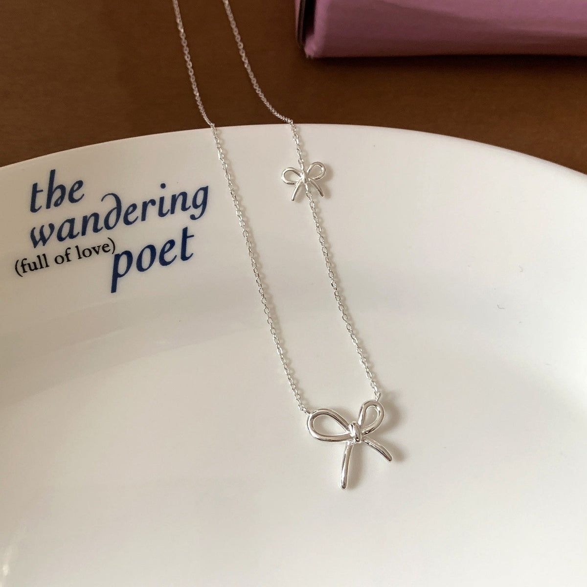 Buy Double Bow Charm Necklace - 925 Sterling Silver - Necklaces at Presentopia - View 2