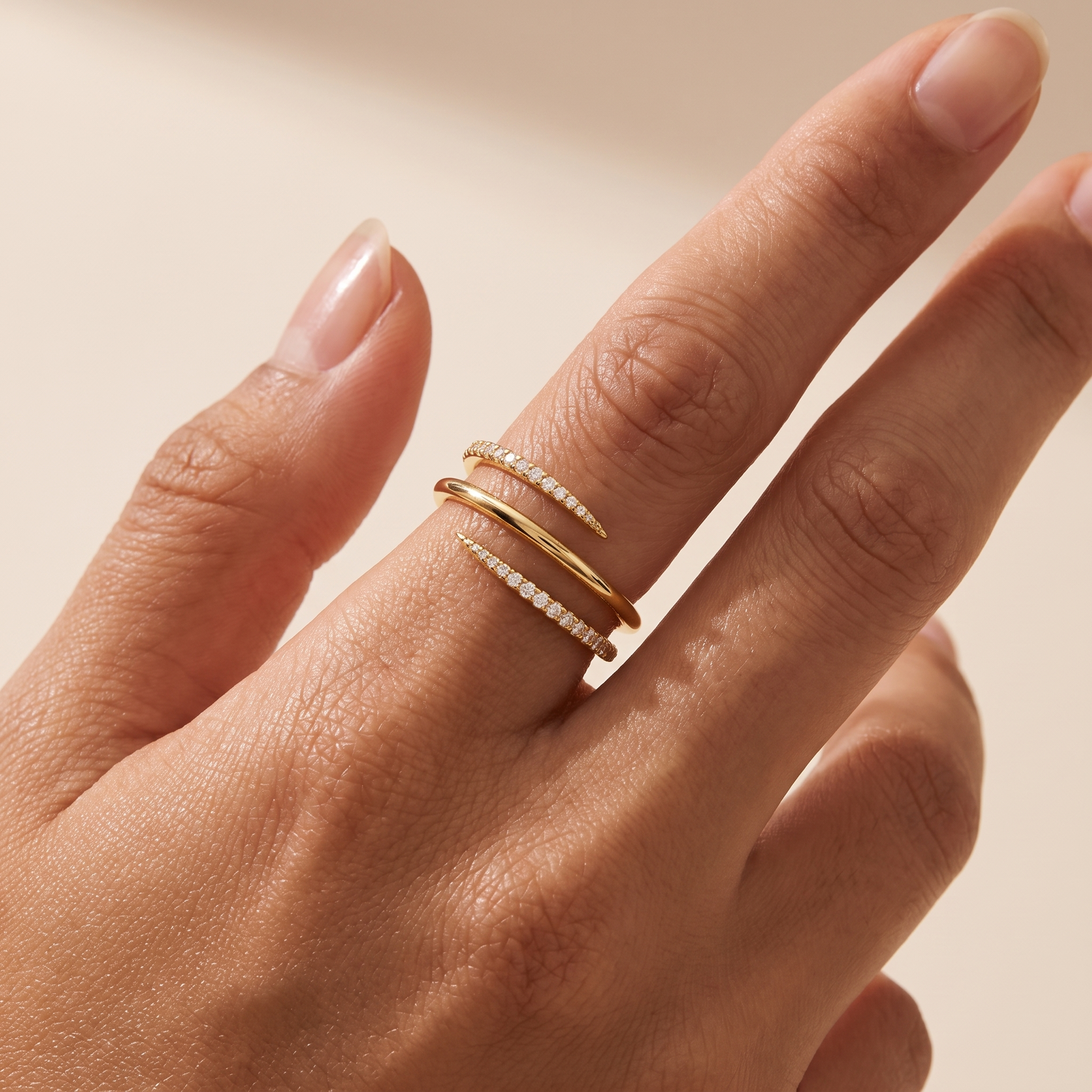 Double Wrap Pavé Spiral Ring - Gold Plated 925 Sterling Silver | Pinky Promise