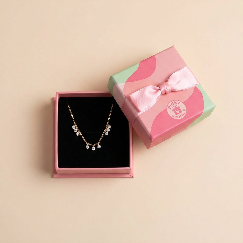 Floating Cluster Station Necklace - Gold Plated 925 Sterling Silver - Close Up | Pinky Promise