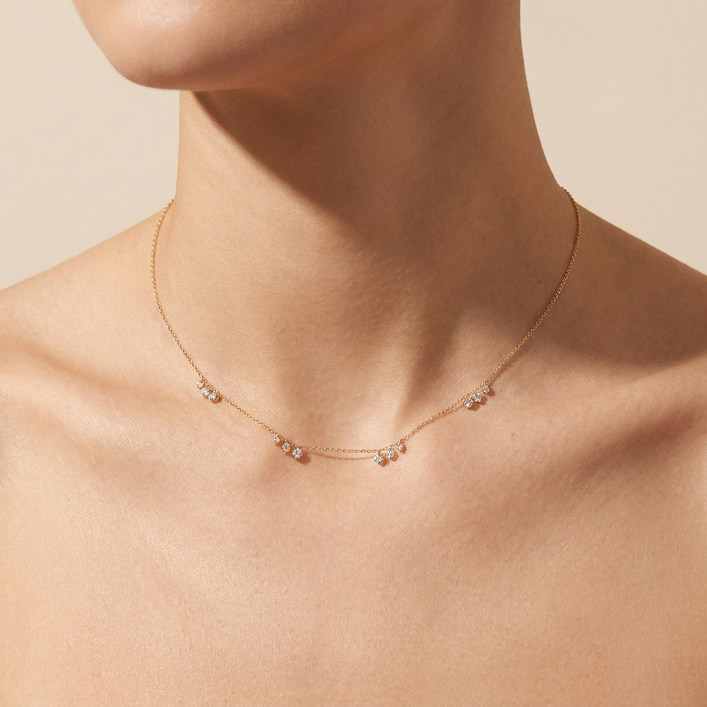Buy Floating Cluster Station Necklace - Gold Plated 925 Sterling Silver - Necklaces at Presentopia - View 2