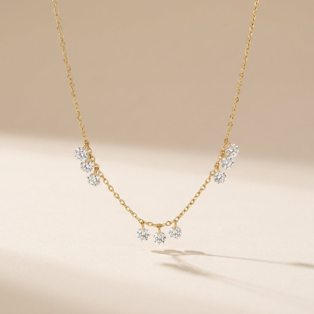 Buy Floating Cluster Station Necklace - Gold Plated 925 Sterling Silver - Necklaces at Presentopia