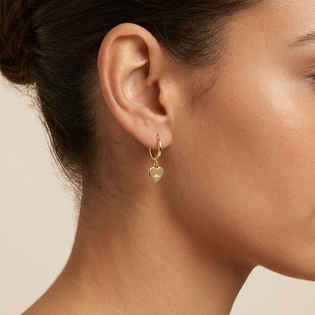 Buy Heart Charm Earrings - Gold Plated 925 Sterling Silver - Earrings at Presentopia - View 2