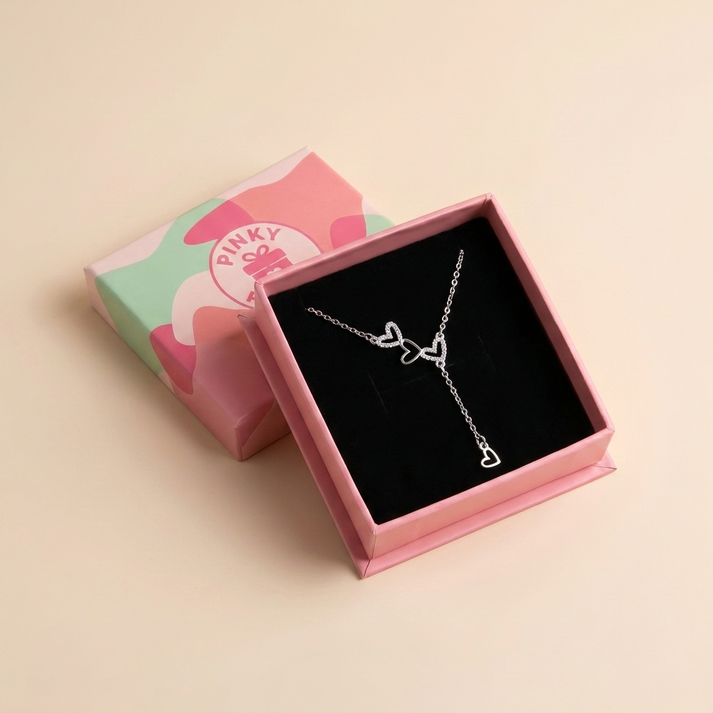 Interlocking Heart Lariat Necklace - 925 Sterling Silver | Pinky Promise