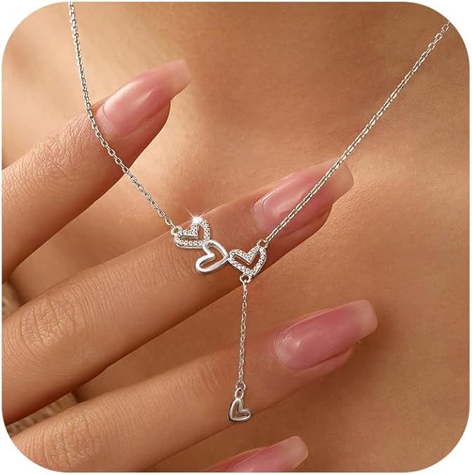 Buy Interlocking Heart Lariat Necklace - 925 Sterling Silver - Necklaces at Presentopia - View 2