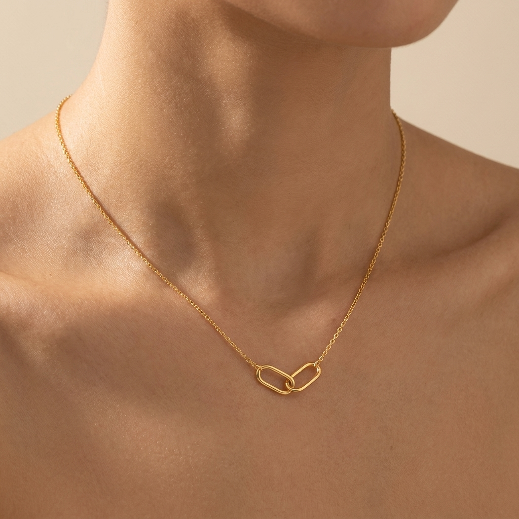 Buy Interlocking Link Necklace – 925 Sterling Silver, Gold Plated - Necklaces at Presentopia - View 2
