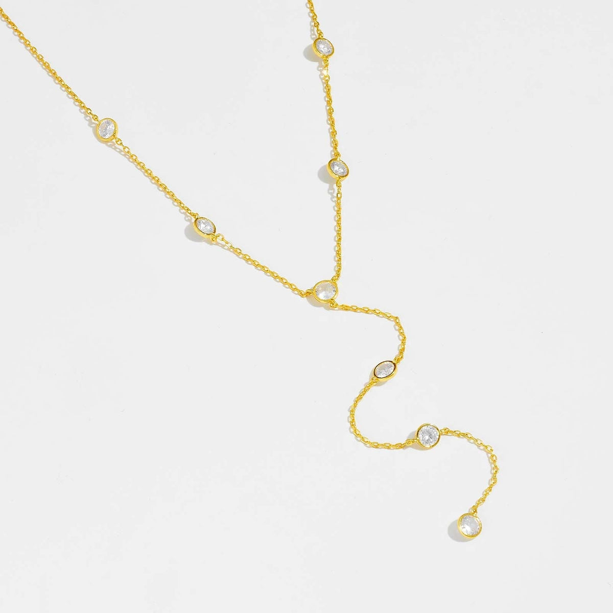 Buy Lariat Bezel Drop Necklace – 925 Sterling Silver, Gold Plated - Necklaces at Presentopia - View 4