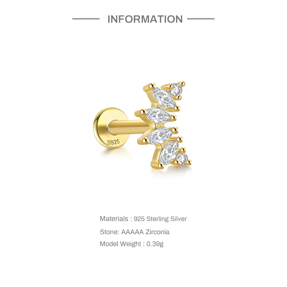 Marquise Fan Flat Back Stud Earring (Single) - Gold Plated 925 Sterling Silver - Close Up | Pinky Promise