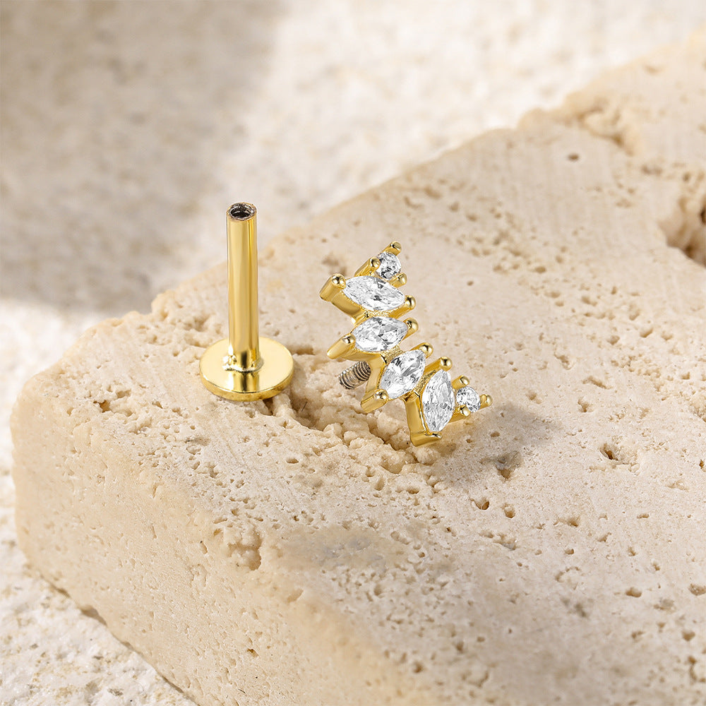Marquise Fan Flat Back Stud Earring (Single) - Gold Plated 925 Sterling Silver - Photo 4 | Pinky Promise