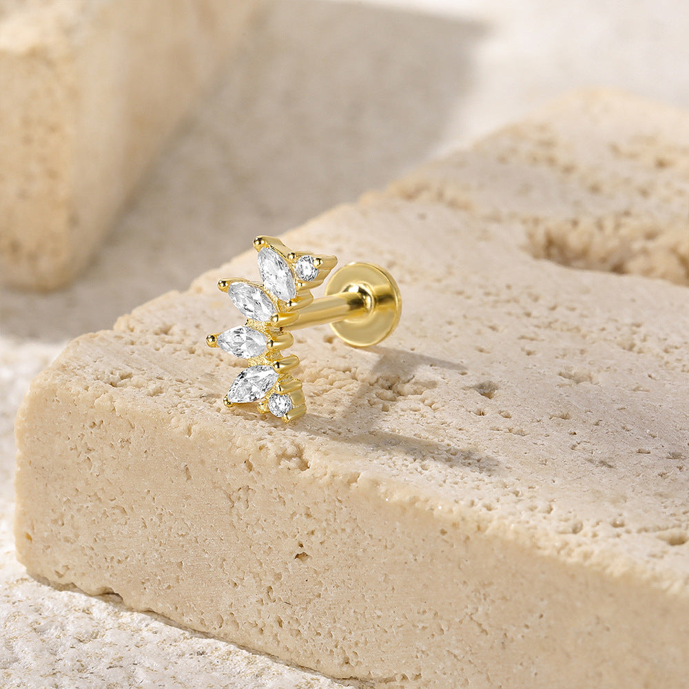 Marquise Fan Flat Back Stud Earring (Single) - Gold Plated 925 Sterling Silver - Photo 5 | Pinky Promise