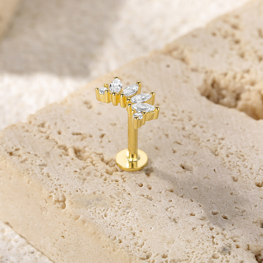 Marquise Fan Flat Back Stud Earring (Single) - Gold Plated 925 Sterling Silver - Photo 6 | Pinky Promise