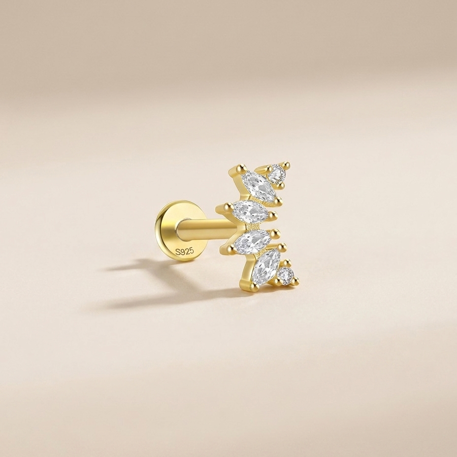 Buy Marquise Fan Flat Back Stud Earring (Single) - Gold Plated 925 Sterling Silver at Pinky Promise