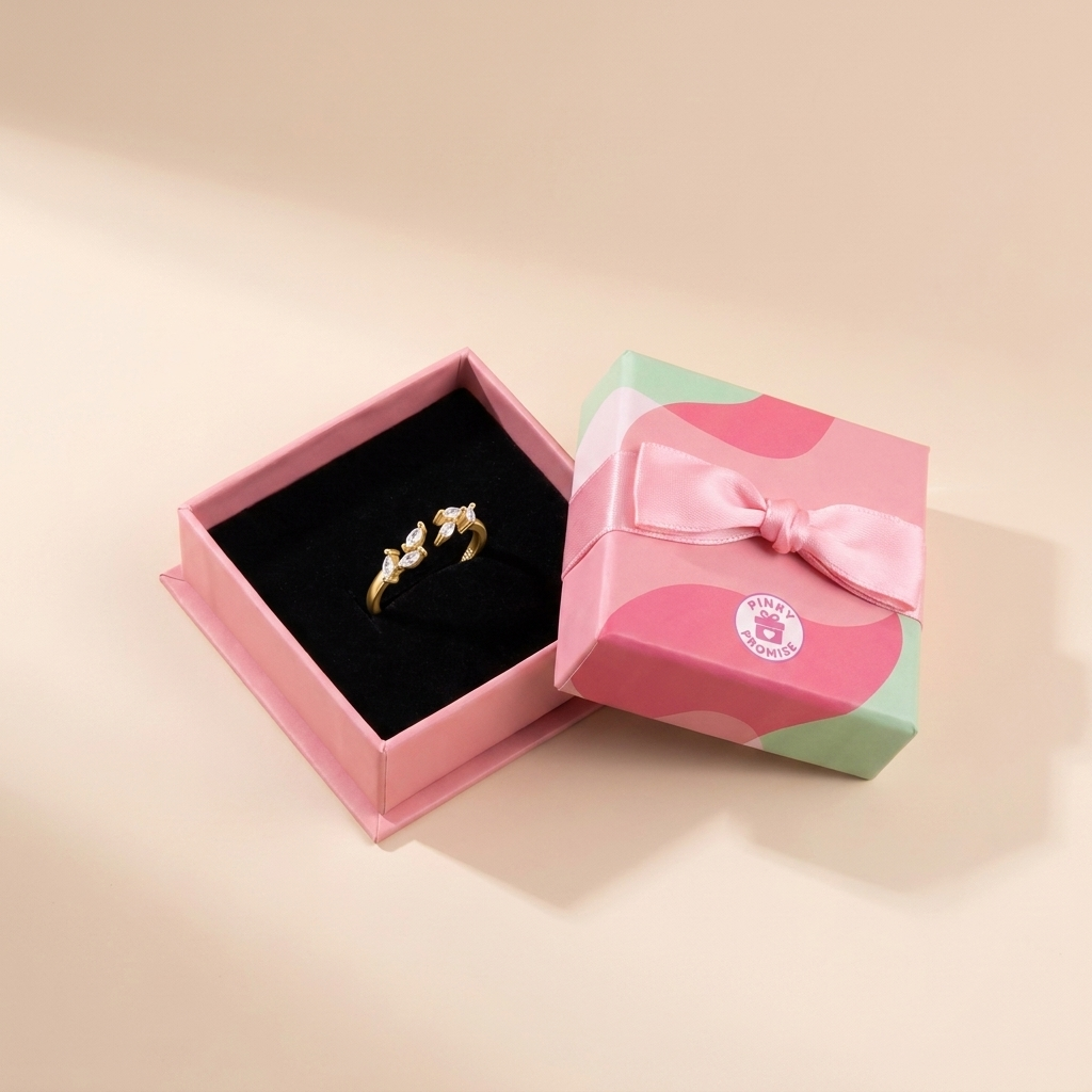 Marquise Leaf Open Ring – 925 Sterling Silver, Gold Plated - Close Up | Pinky Promise
