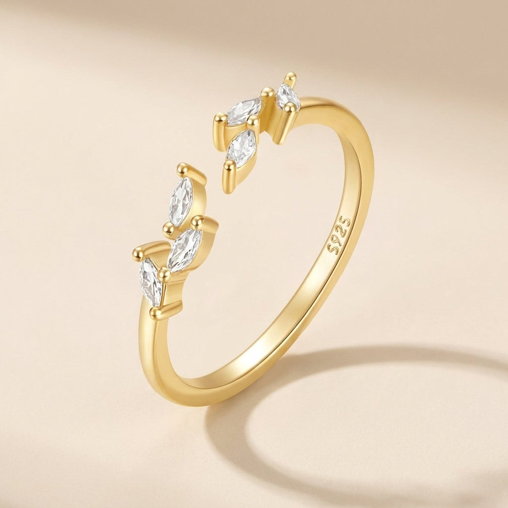 Buy Marquise Leaf Open Ring – 925 Sterling Silver, Gold Plated at Pinky Promise