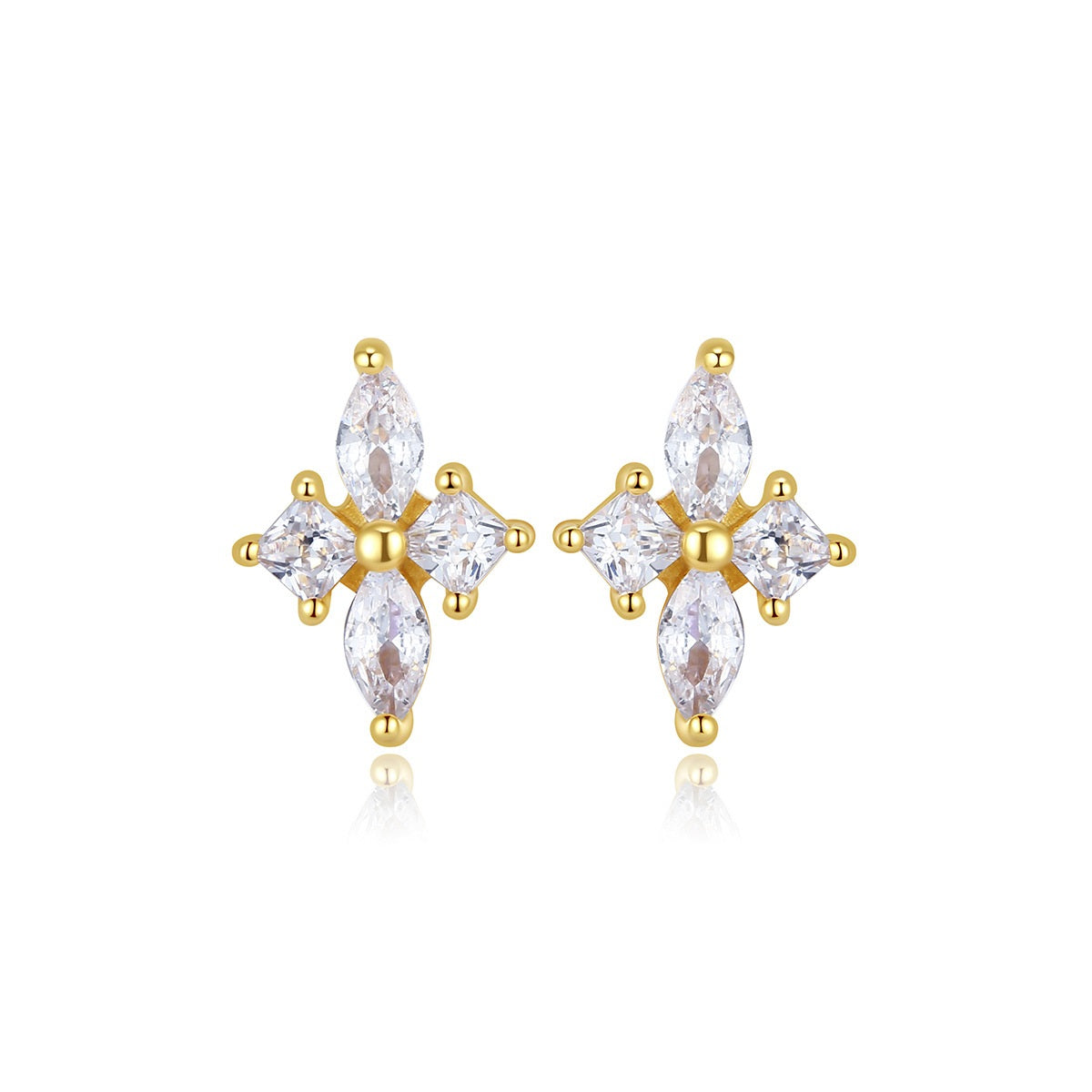 Buy Marquise Star Flower Stud Earrings - Gold Plated 925 Sterling Silver - Earrings at Presentopia - View 2