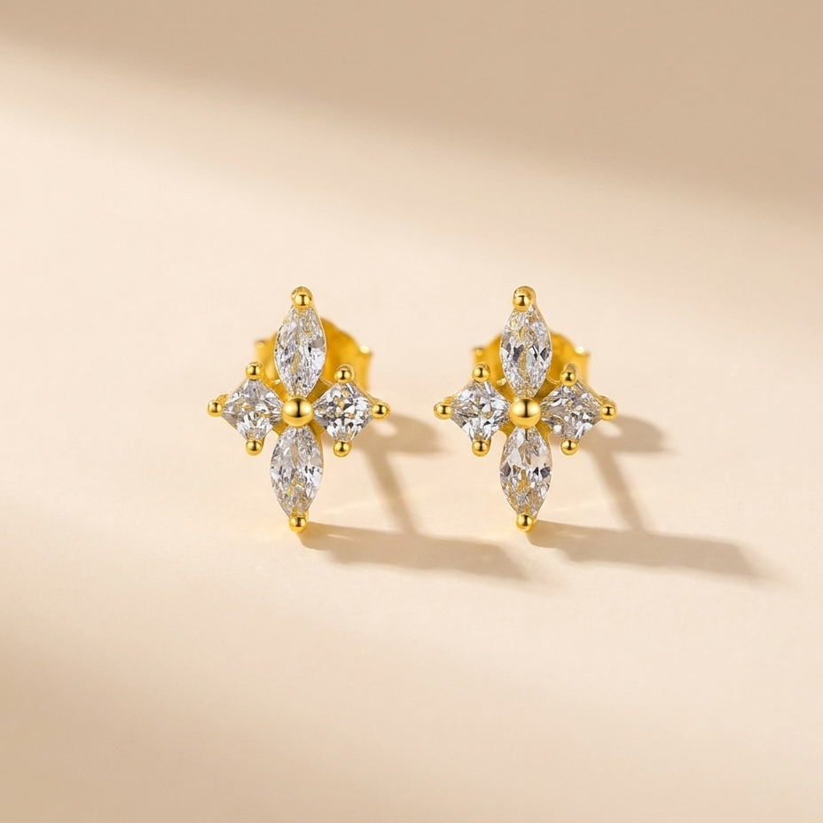 Buy Marquise Star Flower Stud Earrings - Gold Plated 925 Sterling Silver at Pinky Promise