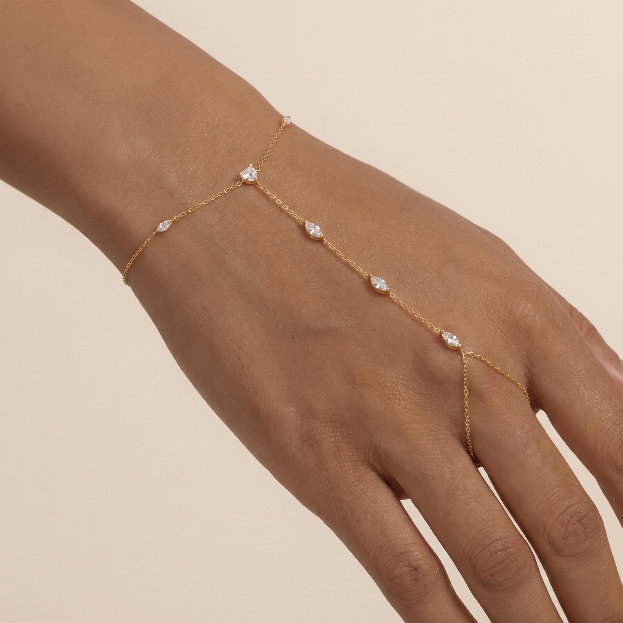Marquise Station Hand Chain Bracelet - Gold Plated 925 Sterling Silver | Pinky Promise