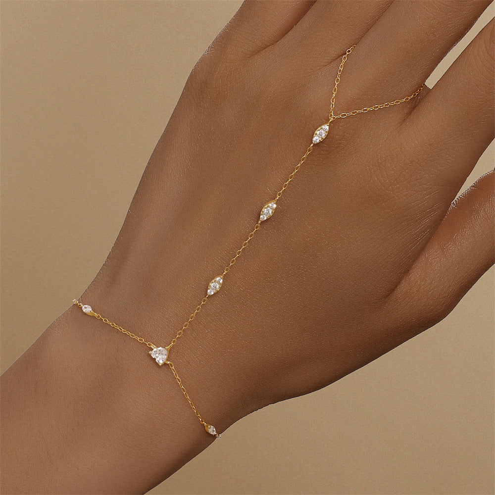 Marquise Station Hand Chain Bracelet - Gold Plated 925 Sterling Silver - Photo 4 | Pinky Promise