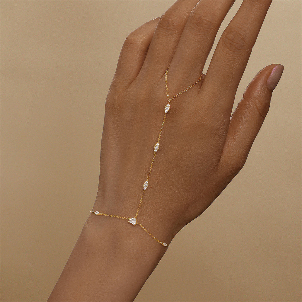 Marquise Station Hand Chain Bracelet - Gold Plated 925 Sterling Silver - Photo 5 | Pinky Promise