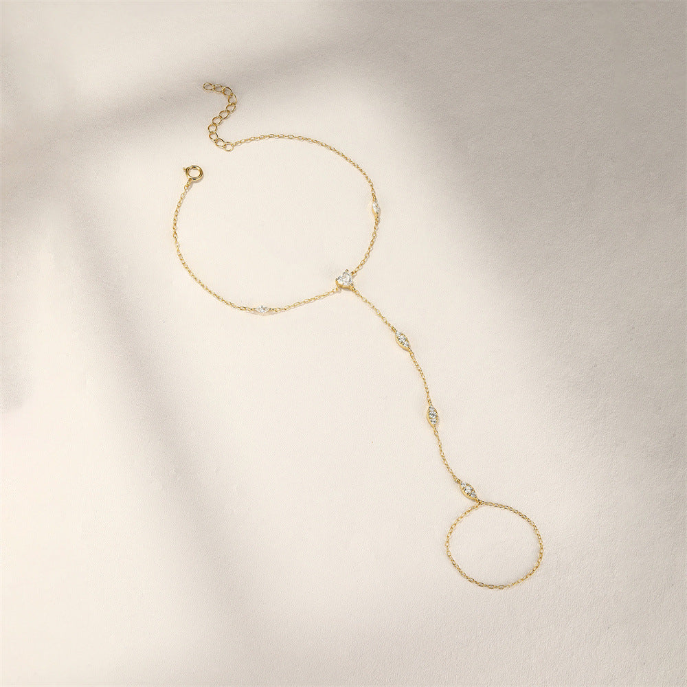 Marquise Station Hand Chain Bracelet - Gold Plated 925 Sterling Silver - Photo 8 | Pinky Promise