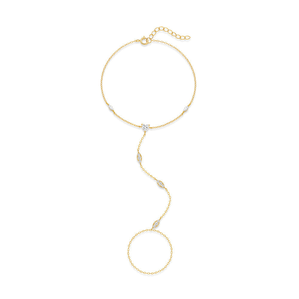 Marquise Station Hand Chain Bracelet - Gold Plated 925 Sterling Silver - Photo 9 | Pinky Promise