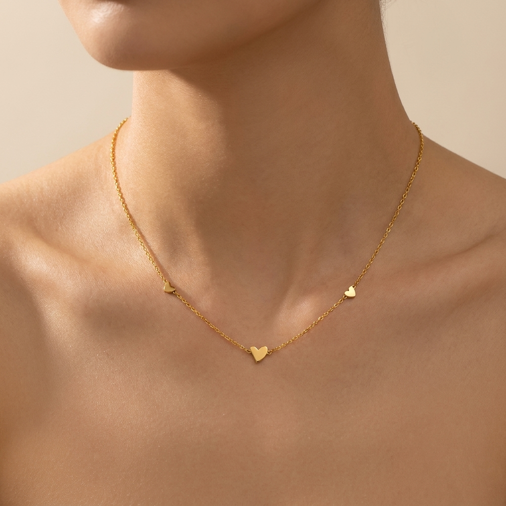Mini Heart Station Necklace – 925 Sterling Silver, Gold Plated | Pinky Promise