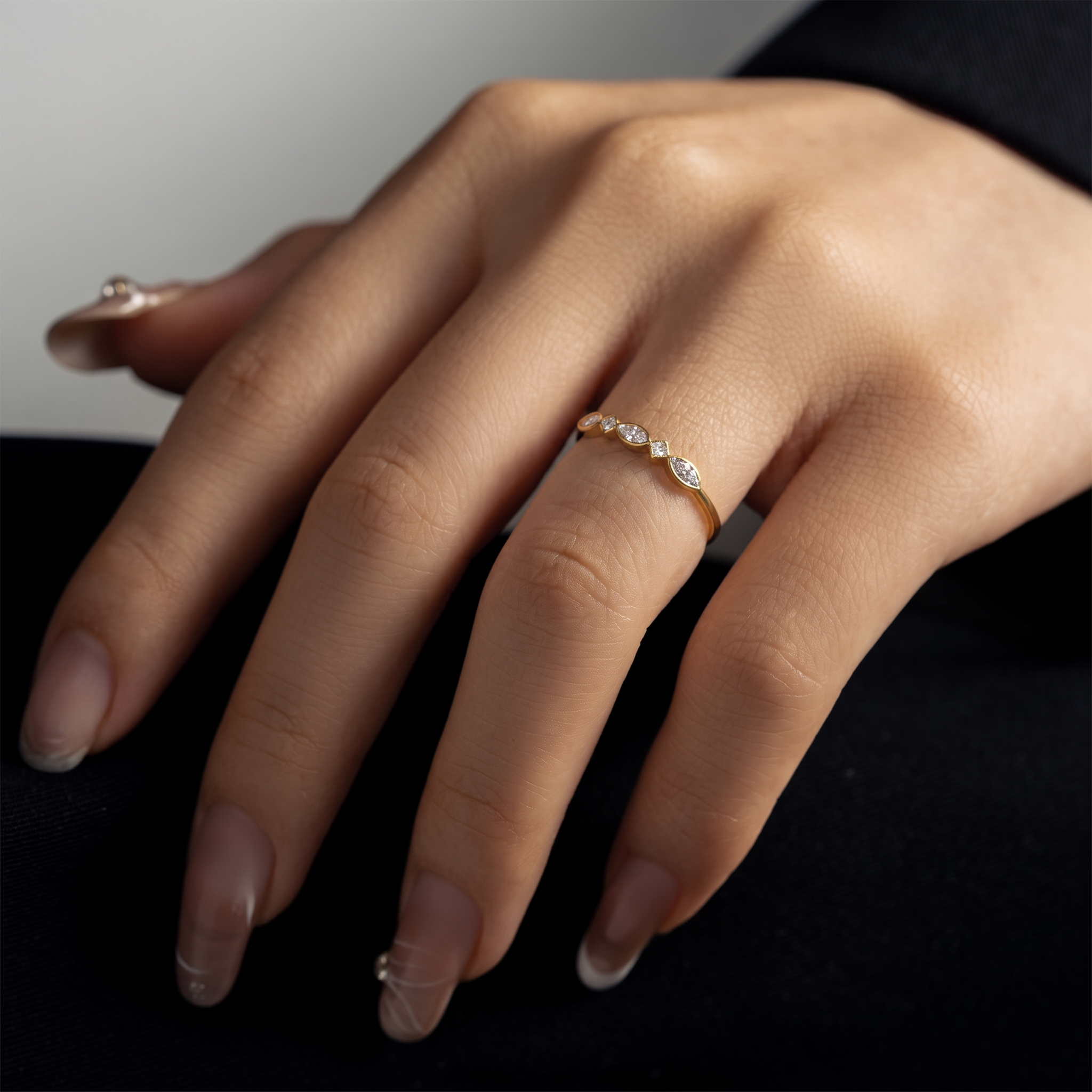 Mixed-Cut Bezel Stacking Ring - Gold Plated 925 Sterling Silver - Close Up | Pinky Promise