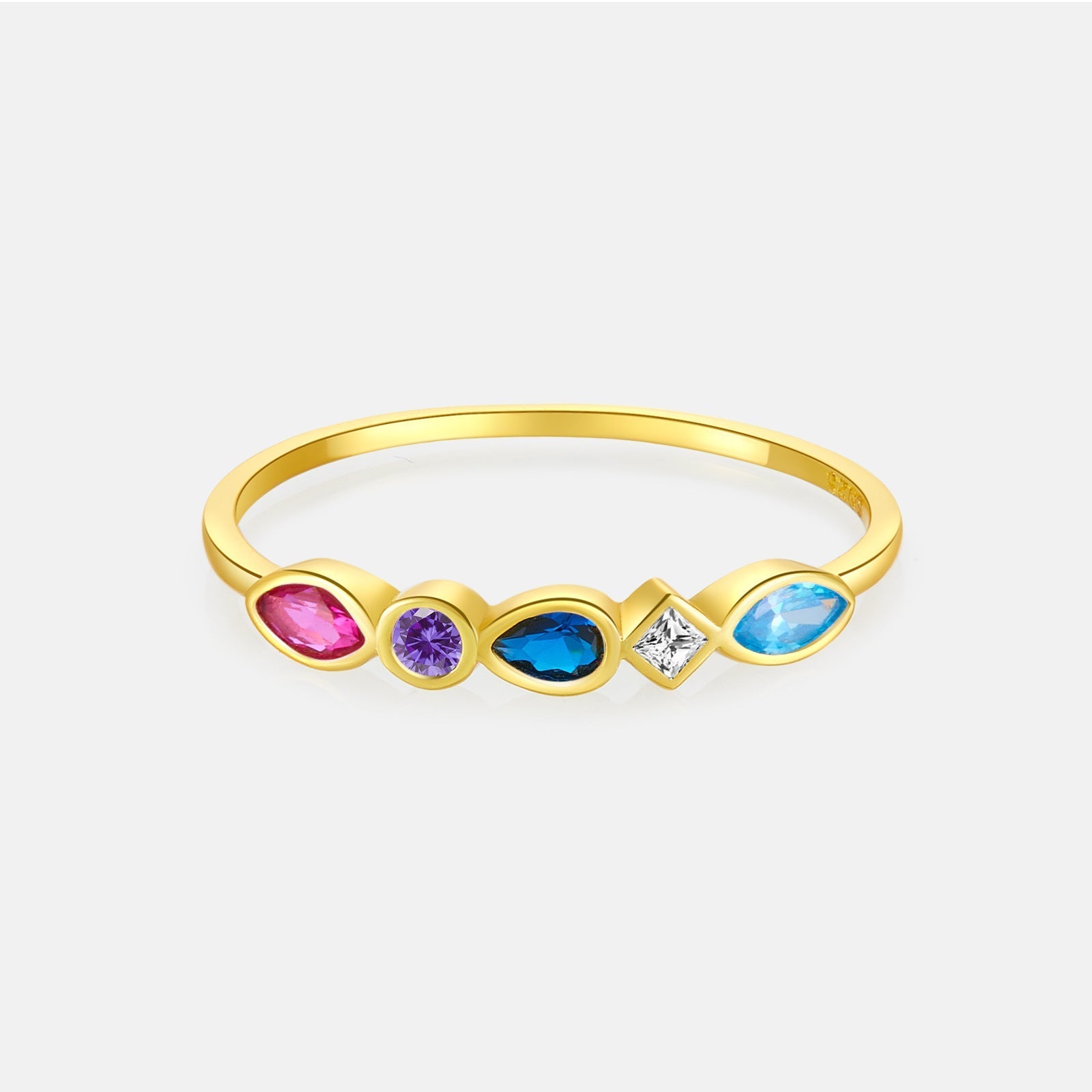 Multicolor Mixed-Cut Bezel Ring - Gold Plated 925 Sterling Silver - Photo 4 | Pinky Promise
