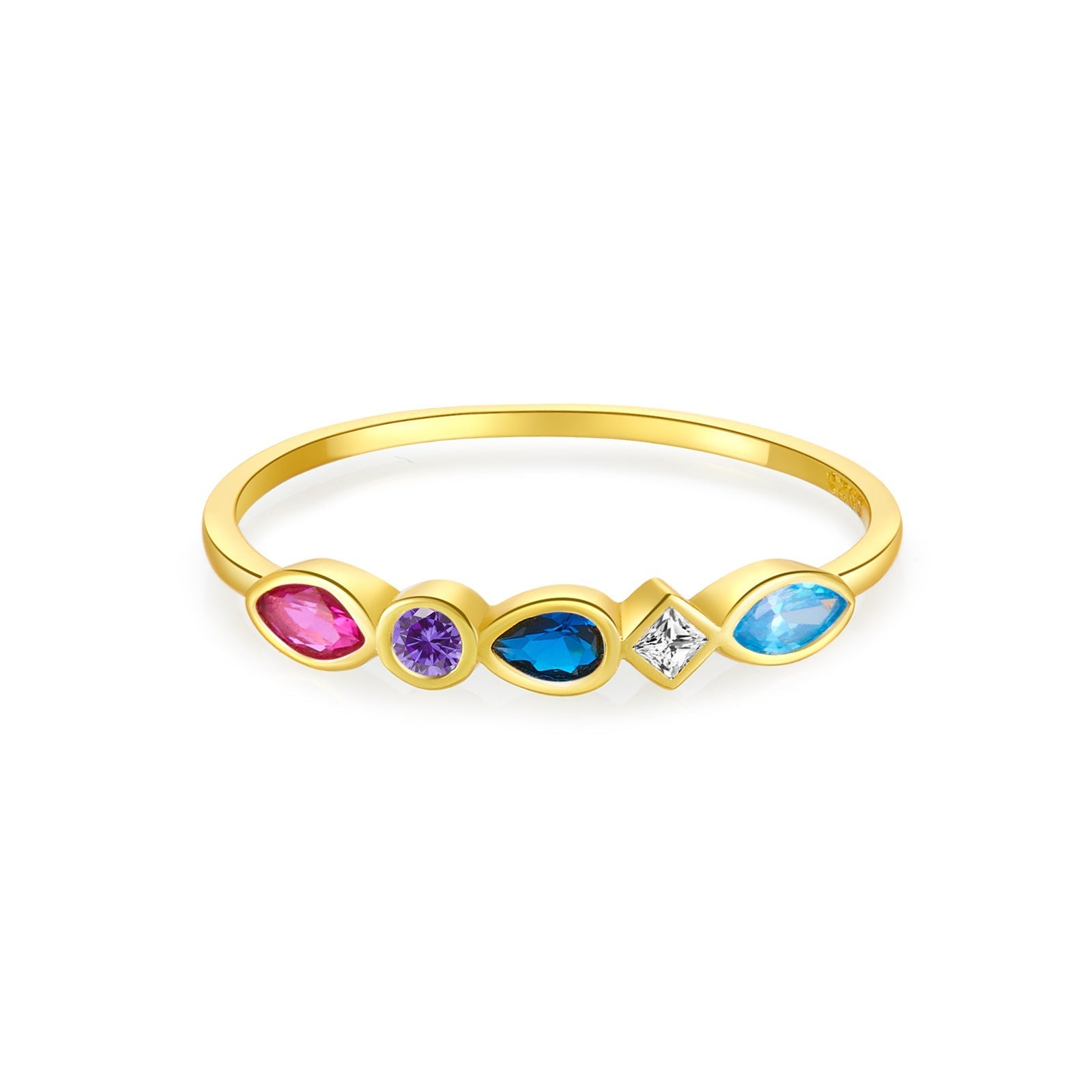 Multicolor Mixed-Cut Bezel Ring - Gold Plated 925 Sterling Silver - Photo 5 | Pinky Promise