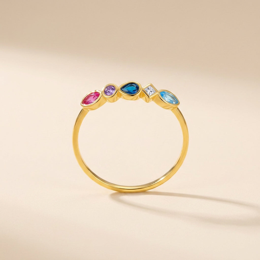 Buy Multicolor Mixed-Cut Bezel Ring - Gold Plated 925 Sterling Silver at Pinky Promise