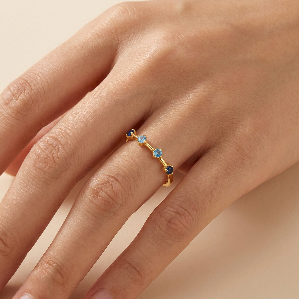 Ombré Blue Stone Ring – 925 Sterling Silver, Gold Plated | Pinky Promise