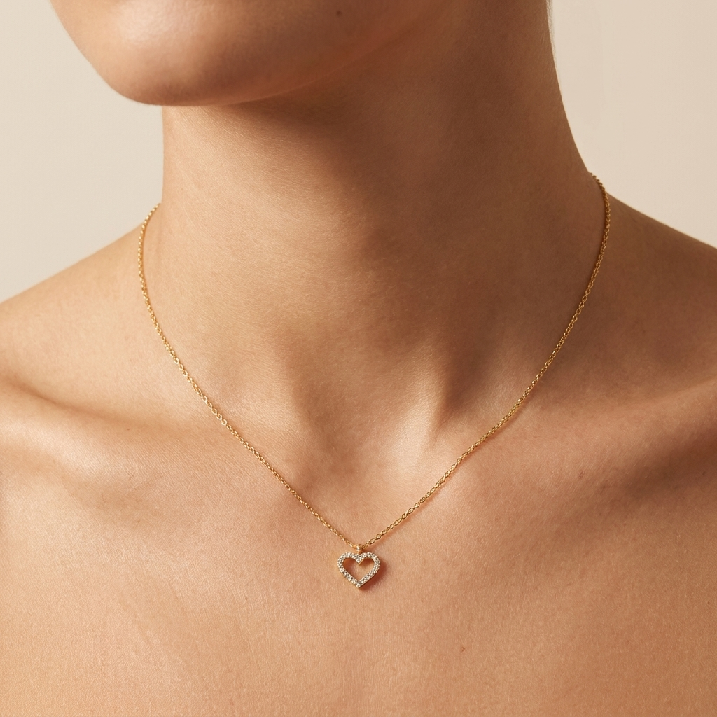 Open Heart Pavé Necklace – 925 Sterling Silver, Gold Plated | Pinky Promise