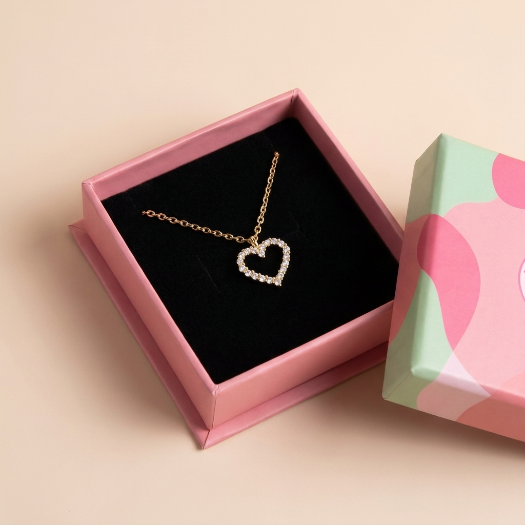 Open Heart Pavé Necklace – 925 Sterling Silver, Gold Plated - Close Up | Pinky Promise