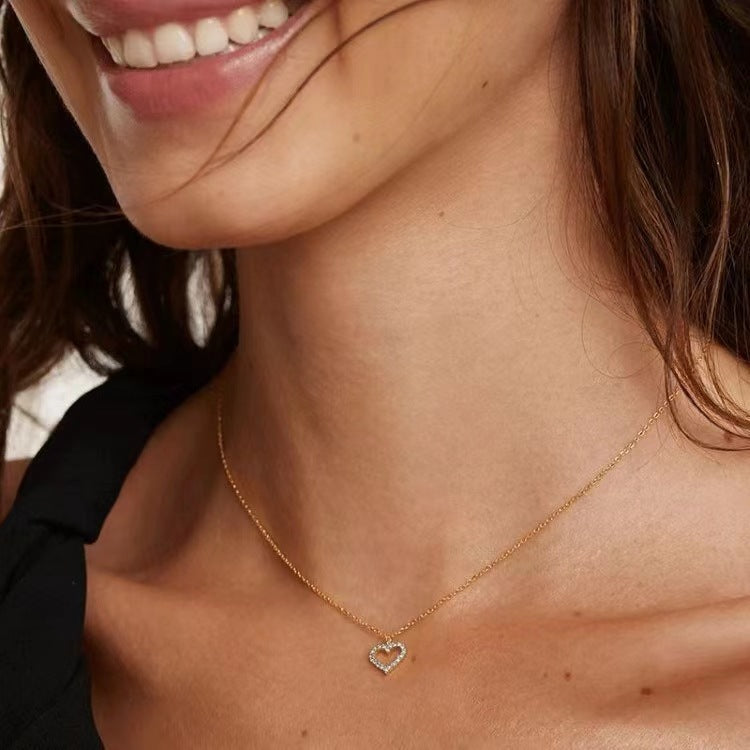 Open Heart Pavé Necklace – 925 Sterling Silver, Gold Plated - Photo 5 | Pinky Promise