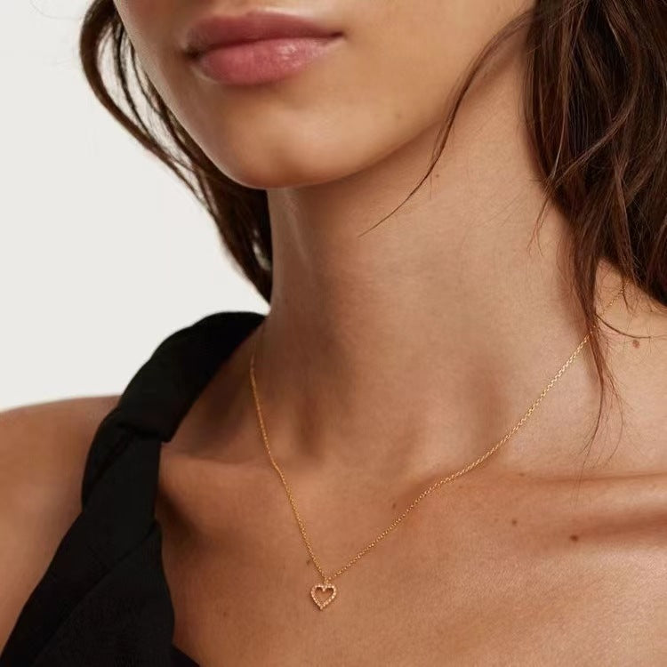 Open Heart Pavé Necklace – 925 Sterling Silver, Gold Plated - Photo 6 | Pinky Promise