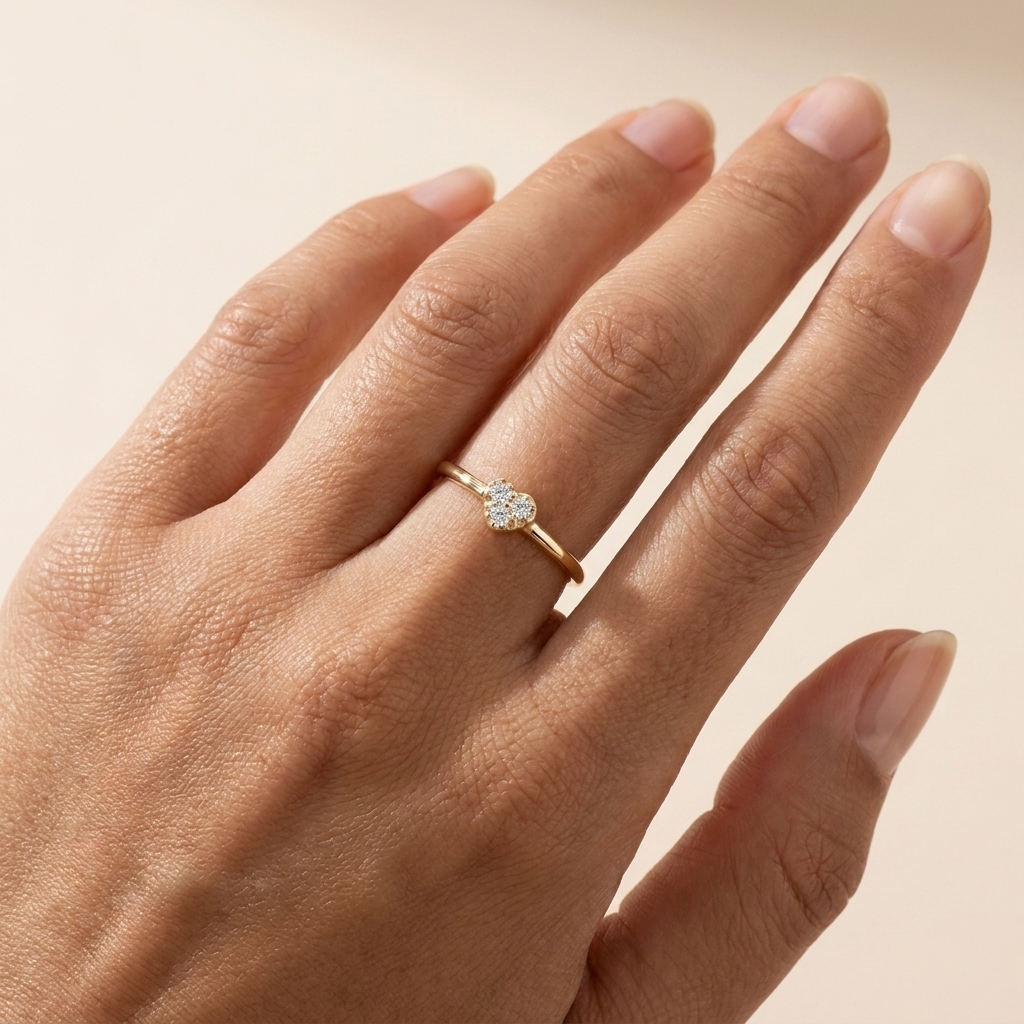 Pavé Heart Ring – 925 Sterling Silver, Gold Plated - Close Up | Pinky Promise