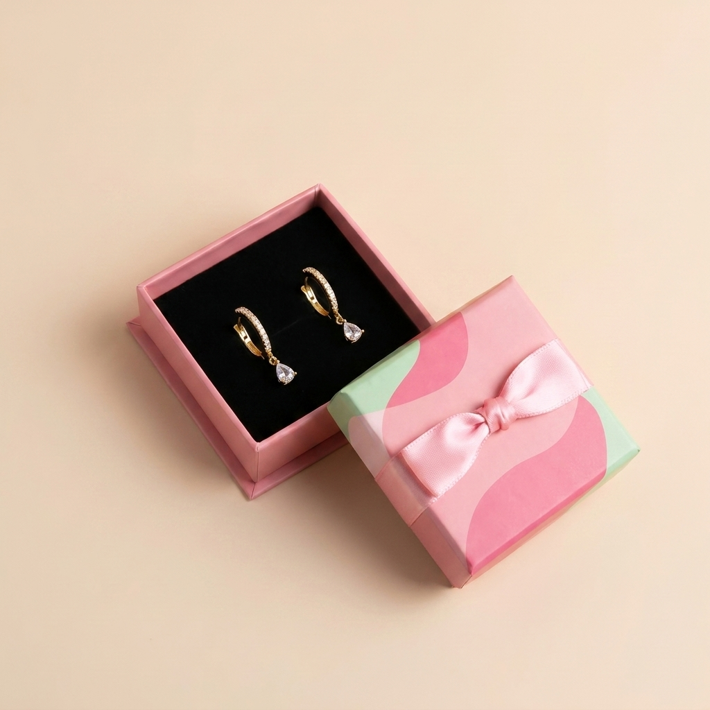 Pavé Huggie Hoop Earrings with Teardrop Charm - Gold Plated 925 Sterling Silver - Close Up | Pinky Promise