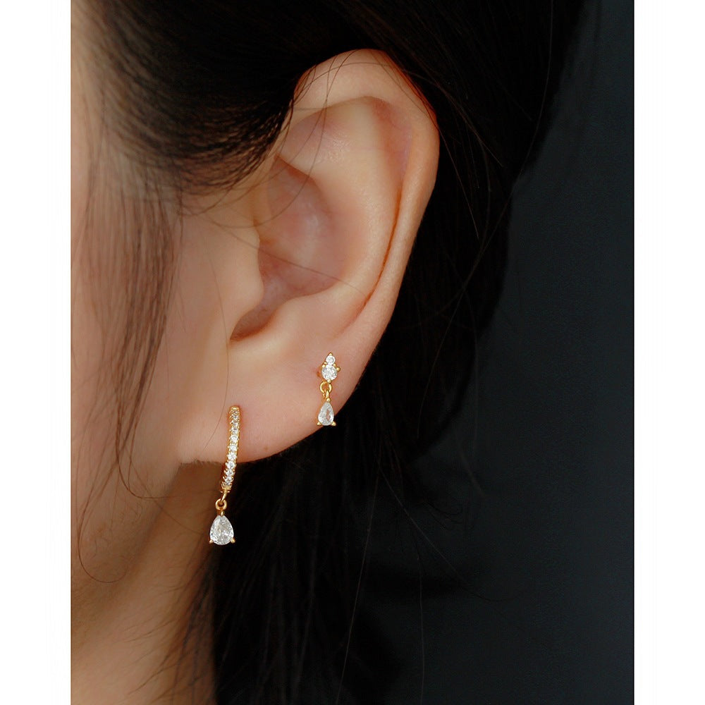 Pavé Huggie Hoop Earrings with Teardrop Charm - Gold Plated 925 Sterling Silver - Photo 5 | Pinky Promise