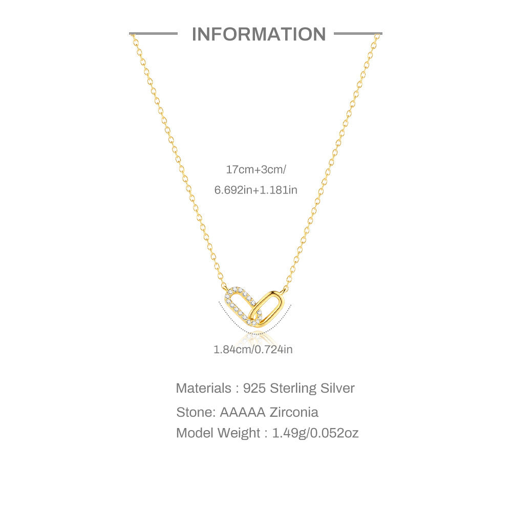 Buy Pavé Interlocking Link Necklace – 925 Sterling Silver, Gold Plated - Necklaces at Presentopia - View 4
