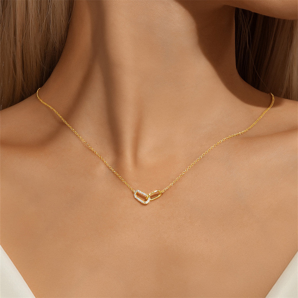 Buy Pavé Interlocking Link Necklace – 925 Sterling Silver, Gold Plated - Necklaces at Presentopia - View 5